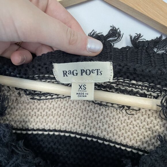 Rag Poets Distressed Black & Beige Sweater XS boho style casual semi cropped - Picture 3 of 8